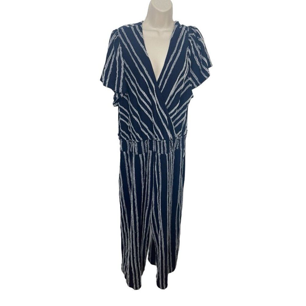 Anthropologie Dolan Women's 3X Canovas Navy Striped Jumpsuit Cotton Easy Casual